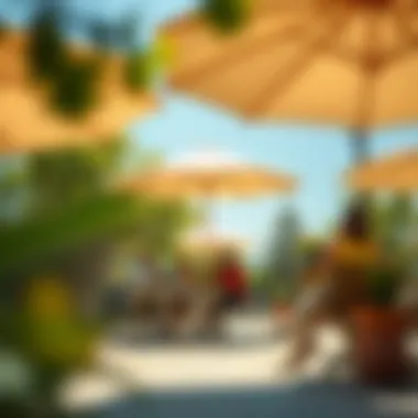 People enjoying a sunny day under a Koçtaş umbrella